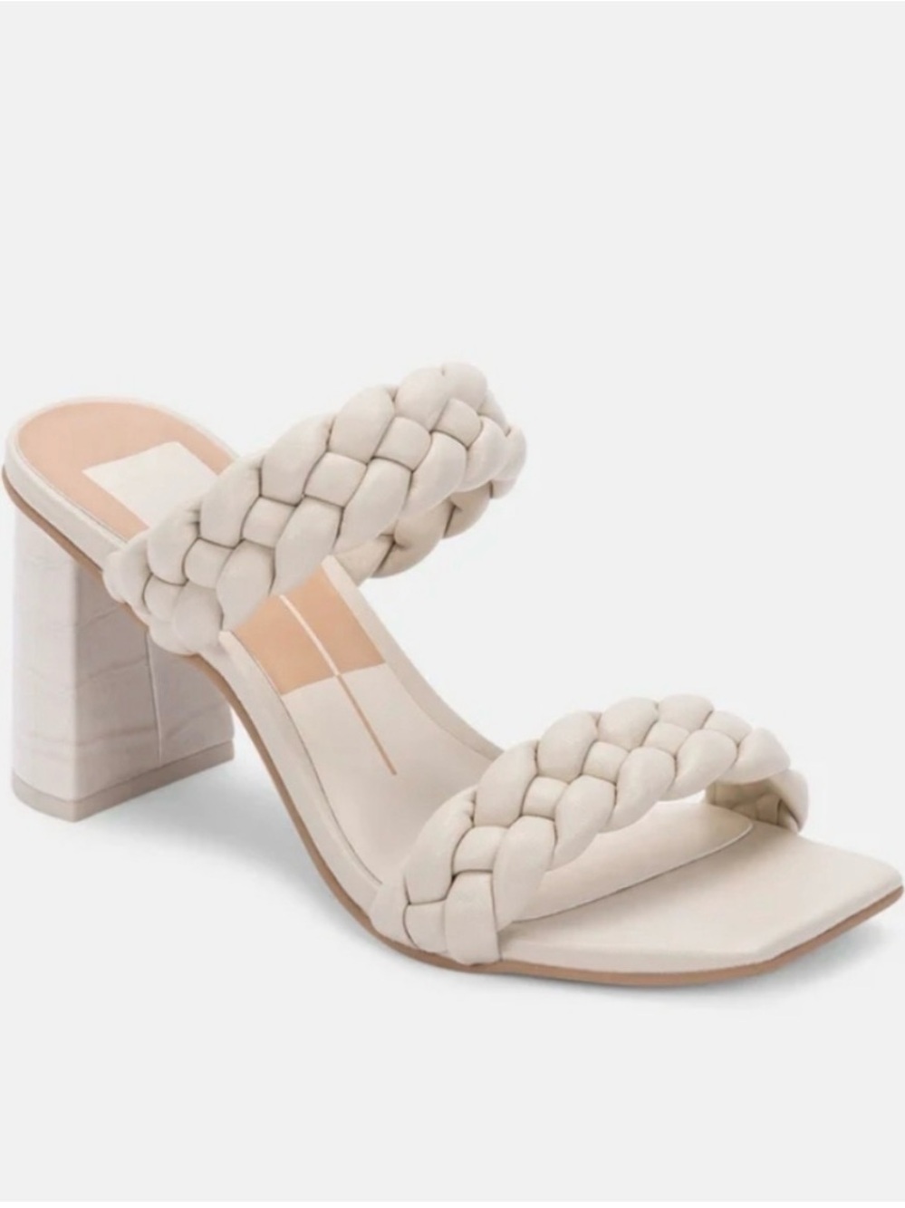 Braided Double-Strap Block Heel Sandal in Ivory